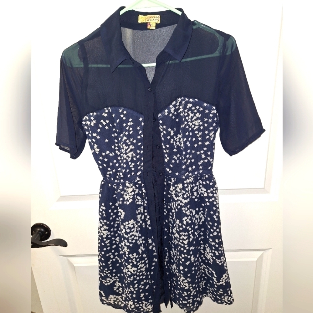 A Vera Wang Princess Star Navy dress with a sheer collar in a girl's size 5.